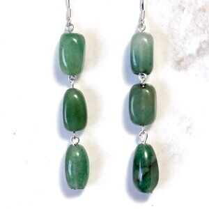 2/$20, Green Aventurine Long Drop Earrings, Sterling Silver Hooks + Gemstone